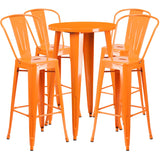 English Elm EE1592 Contemporary Commercial Grade Metal Colorful Bar Table and Stool Set Orange EEV-12677
