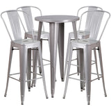 English Elm EE1592 Contemporary Commercial Grade Metal Colorful Bar Table and Stool Set Silver EEV-12679