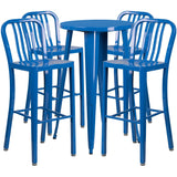 English Elm EE1594 Industrial Commercial Grade Metal Colorful Bar Table and Stool Set Blue EEV-12691