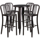 English Elm EE1594 Industrial Commercial Grade Metal Colorful Bar Table and Stool Set Black-Antique Gold EEV-12692