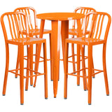 English Elm EE1594 Industrial Commercial Grade Metal Colorful Bar Table and Stool Set Orange EEV-12693