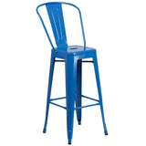 English Elm EE1607 Contemporary Commercial Grade Metal Colorful Bar Table and Stool Set Blue EEV-12779