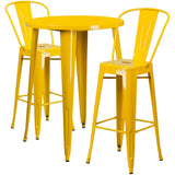 English Elm EE1607 Contemporary Commercial Grade Metal Colorful Bar Table and Stool Set Yellow EEV-12786