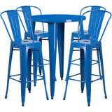 English Elm EE1610 Contemporary Commercial Grade Metal Colorful Bar Table and Stool Set Blue EEV-12806