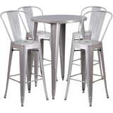 English Elm EE1610 Contemporary Commercial Grade Metal Colorful Bar Table and Stool Set Silver EEV-12811