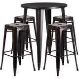 English Elm EE1612 Contemporary Commercial Grade Metal Colorful Bar Table and Stool Set Black-Antique Gold EEV-12818