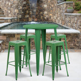 English Elm EE1612 Contemporary Commercial Grade Metal Colorful Bar Table and Stool Set Green EEV-12819