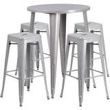 English Elm EE1612 Contemporary Commercial Grade Metal Colorful Bar Table and Stool Set Silver EEV-12822