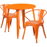 English Elm EE1614 Contemporary Commercial Grade Metal Colorful Table and Chair Set Orange EEV-12838
