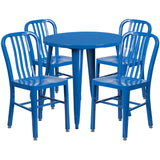 English Elm EE1619 Industrial Commercial Grade Metal Colorful Table and Chair Set Blue EEV-12880
