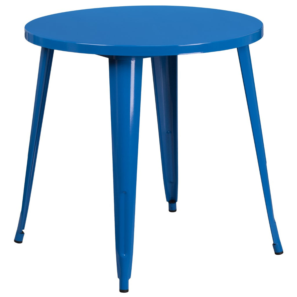 English Elm EE1619 Industrial Commercial Grade Metal Colorful Table and Chair Set Blue EEV-12880