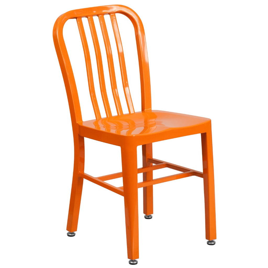 English Elm EE1619 Industrial Commercial Grade Metal Colorful Table and Chair Set Orange EEV-12883