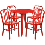 English Elm EE1619 Industrial Commercial Grade Metal Colorful Table and Chair Set Red EEV-12884