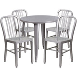 English Elm EE1619 Industrial Commercial Grade Metal Colorful Table and Chair Set Silver EEV-12885
