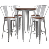 EE1611 Contemporary Commercial Grade Metal/Wood Colorful Bar Table and Stool Set [Single Unit]