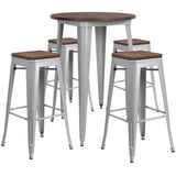 EE1606 Contemporary Commercial Grade Metal/Wood Colorful Bar Table and Stool Set [Single Unit]
