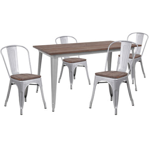 English Elm EE1622 Contemporary Commercial Grade Metal/Wood Colorful Table and Chair Set Silver EEV-12891