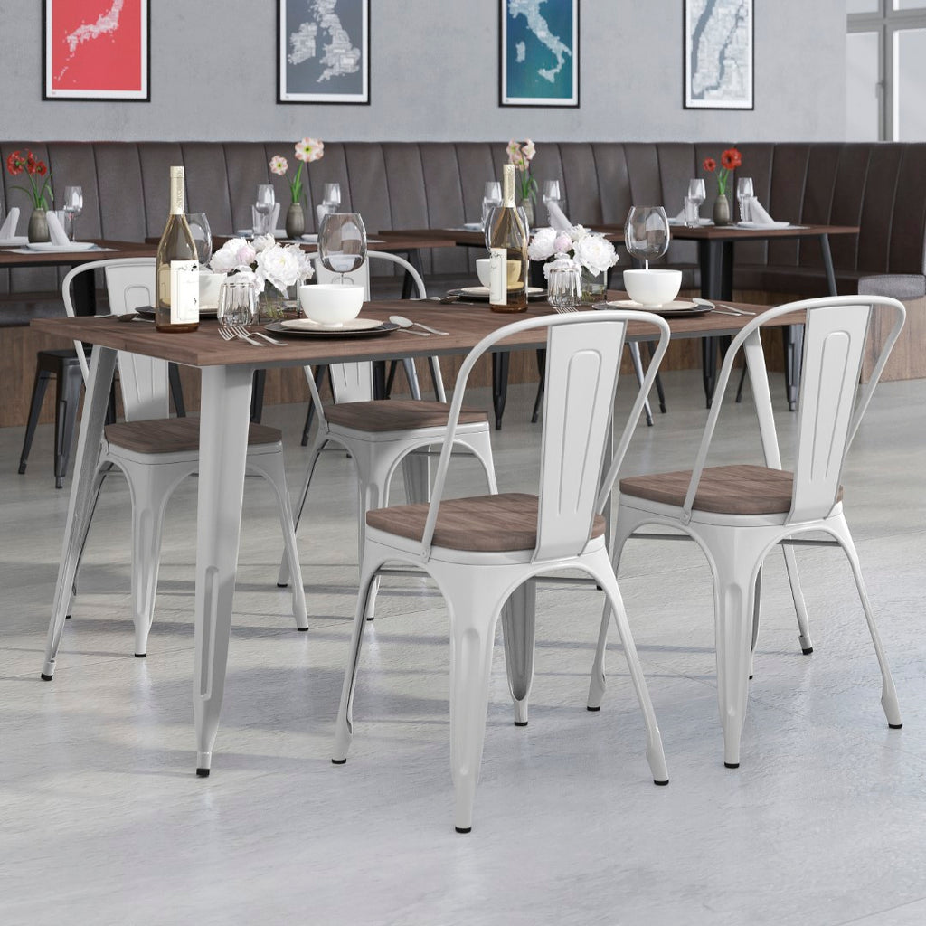 English Elm EE1622 Contemporary Commercial Grade Metal/Wood Colorful Table and Chair Set Silver EEV-12891
