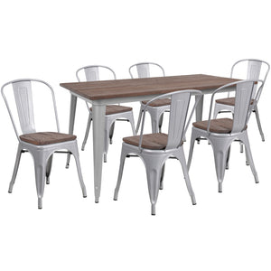 English Elm EE1623 Contemporary Commercial Grade Metal/Wood Colorful Table and Chair Set Silver EEV-12893