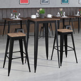 English Elm EE1568 Contemporary Commercial Grade Metal/Wood Colorful Bar Table and Stool Set Black EEV-12580