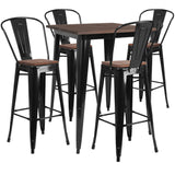 EE1579 Contemporary Commercial Grade Metal/Wood Colorful Bar Table and Stool Set [Single Unit]