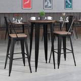 English Elm EE1589 Contemporary Commercial Grade Metal/Wood Colorful Bar Table and Stool Set Black EEV-12656