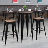 English Elm EE1587 Contemporary Commercial Grade Metal/Wood Colorful Bar Table and Stool Set Black EEV-12646