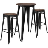 English Elm EE1587 Contemporary Commercial Grade Metal/Wood Colorful Bar Table and Stool Set Black EEV-12646