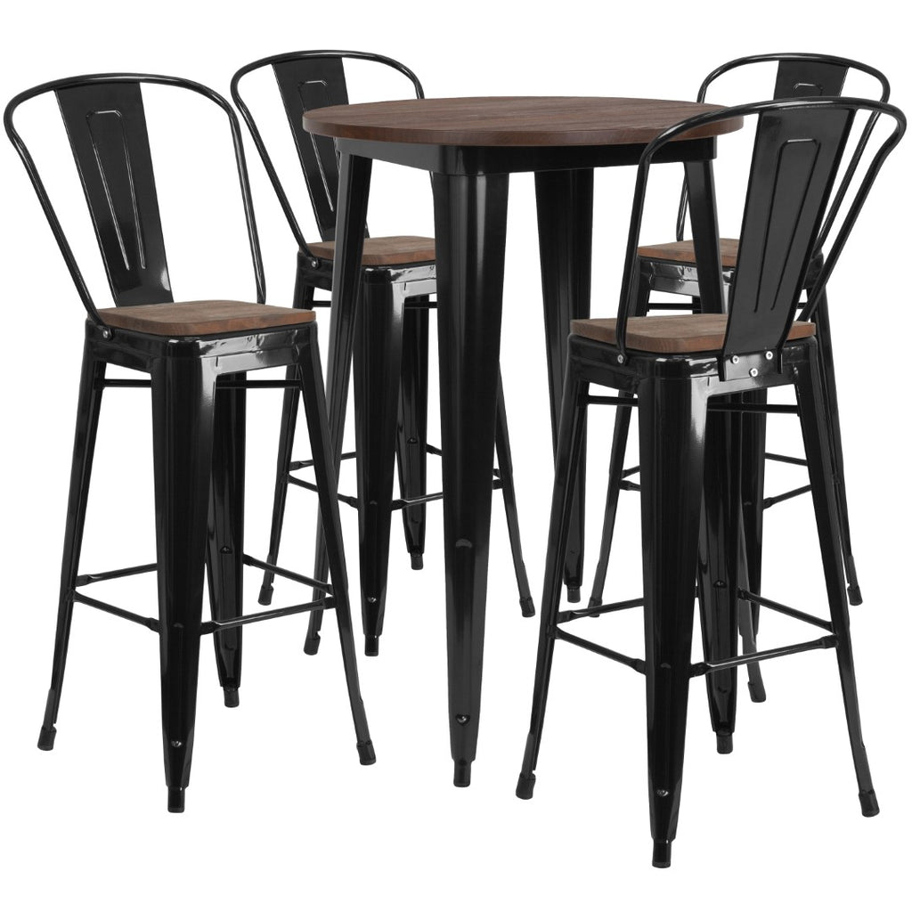 English Elm EE1611 Contemporary Commercial Grade Metal/Wood Colorful Bar Table and Stool Set Black EEV-12815