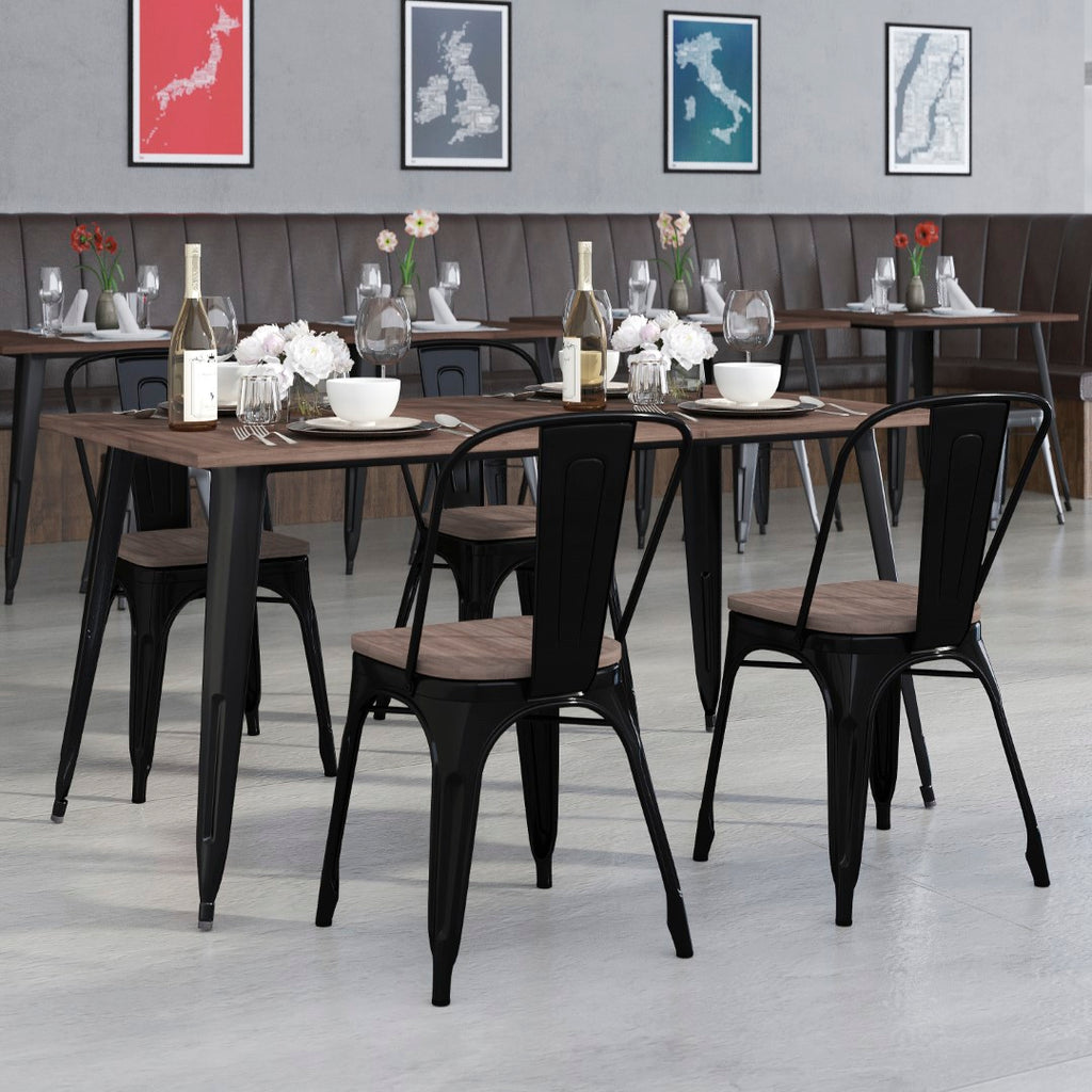 English Elm EE1622 Contemporary Commercial Grade Metal/Wood Colorful Table and Chair Set Black EEV-12892