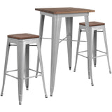 English Elm EE1568 Contemporary Commercial Grade Metal/Wood Colorful Bar Table and Stool Set Silver EEV-12581
