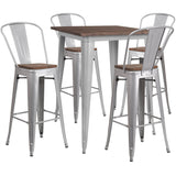 English Elm EE1579 Contemporary Commercial Grade Metal/Wood Colorful Bar Table and Stool Set Silver EEV-12615