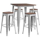 English Elm EE1578 Contemporary Commercial Grade Metal/Wood Colorful Bar Table and Stool Set Silver EEV-12613