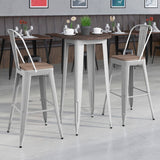 English Elm EE1589 Contemporary Commercial Grade Metal/Wood Colorful Bar Table and Stool Set Silver EEV-12657