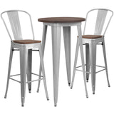 English Elm EE1589 Contemporary Commercial Grade Metal/Wood Colorful Bar Table and Stool Set Silver EEV-12657