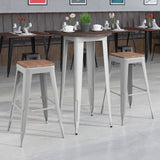 English Elm EE1587 Contemporary Commercial Grade Metal/Wood Colorful Bar Table and Stool Set Silver EEV-12647