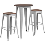 English Elm EE1587 Contemporary Commercial Grade Metal/Wood Colorful Bar Table and Stool Set Silver EEV-12647