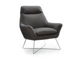 Daiana Chair Dark Gray Top Grain Italian Leather Stainless Steel Legs.