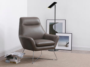 Daiana Chair Dark Gray Top Grain Italian Leather Stainless Steel Legs.