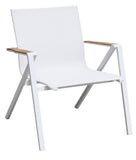 Soho Indoor / Outdoor Armchair White Aluminium H-01 Sling, Teak Arm, Stackable