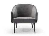 Boston Leisure Chair, Front Back & Seat In Grey Velvet Fabric. Back In Dark Grey Pu, Sanded Bla...