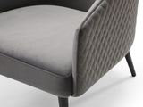 Boston Leisure Chair, Front Back & Seat In Grey Velvet Fabric. Back In Dark Grey Pu, Sanded Bla...