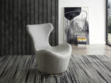 Easton Swivel Leisure Chair, Grey Water Proof Fabric, Polished Stainless Steel Base.