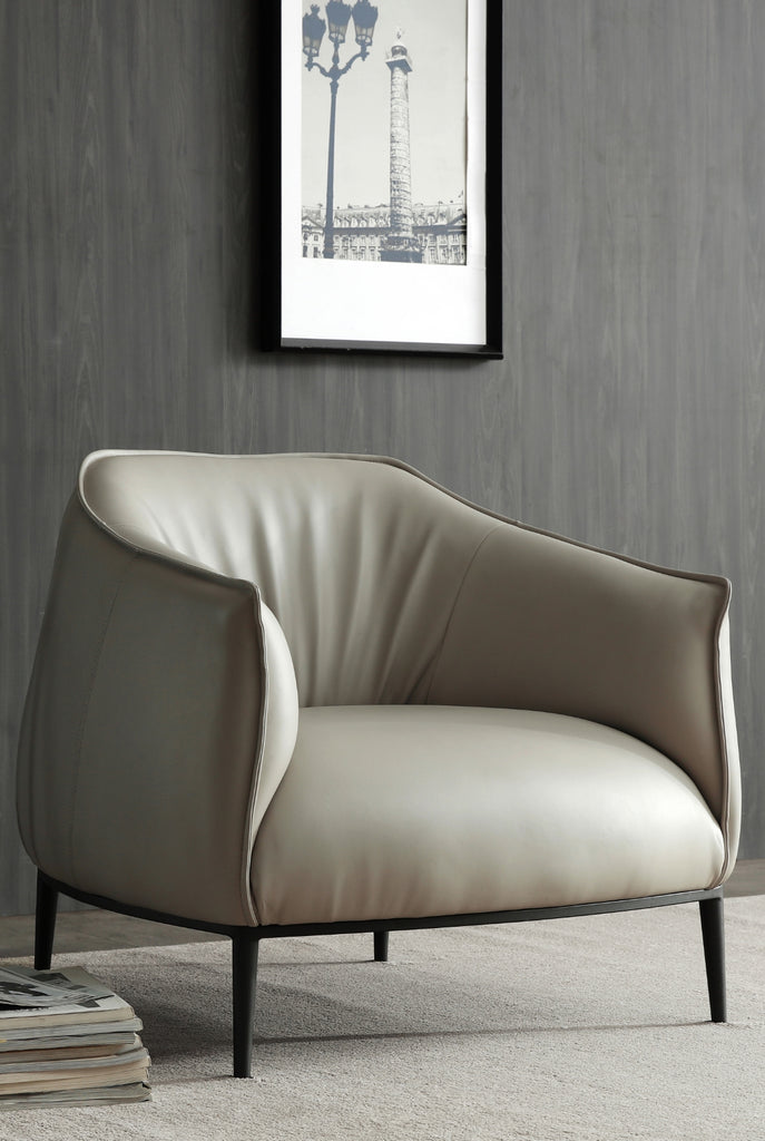 Benbow Leisure Chair, Light Grey Faux Leather. Sanded Black Coated Steel Base.
