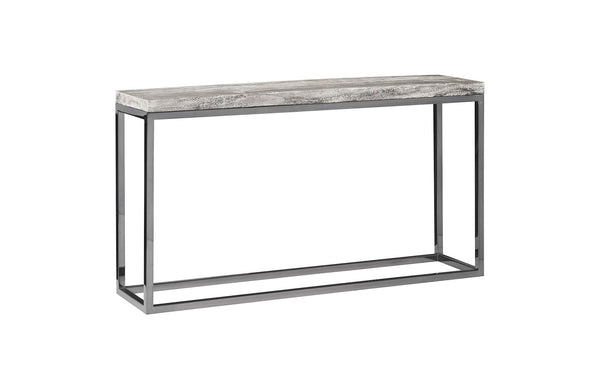 Hayden Console Table, Gray Stone Finish, Black Nickel Base