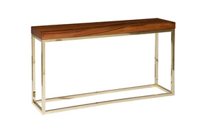 Hayden Chamcha Wood Console Table, Natural, Rectangle, Plated Brass Base