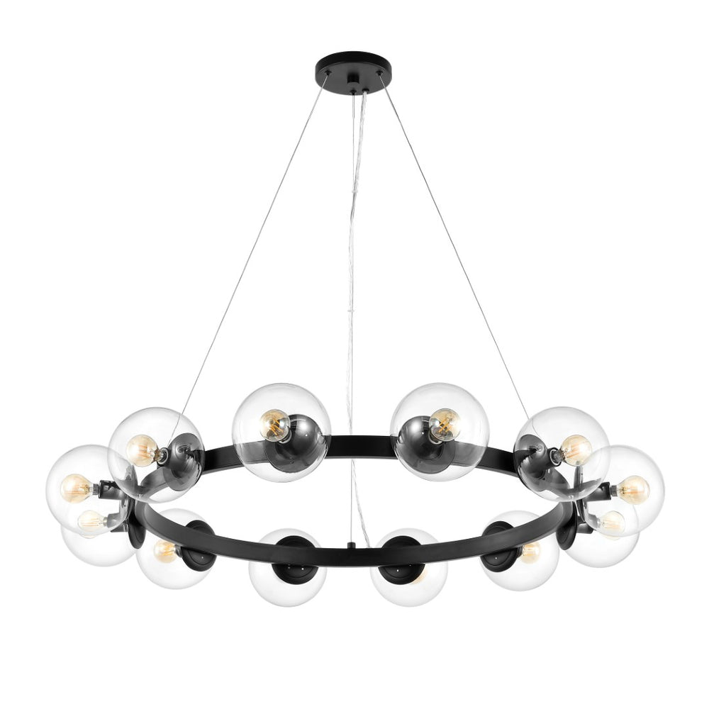 Safavieh Rylian, 12 Light, 38 Inch, Black, Iron/Glass Chandelier Black CHA4063A
