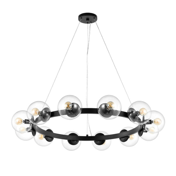 Safavieh Rylian, 12 Light, 38 Inch, Black, Iron/Glass Chandelier Black CHA4063A