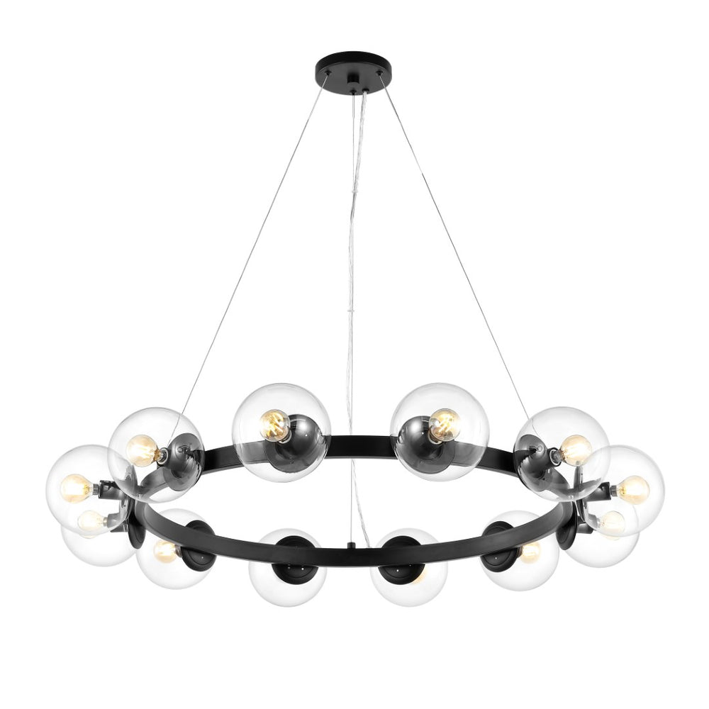 Safavieh Rylian, 12 Light, 38 Inch, Black, Iron/Glass Chandelier Black CHA4063A