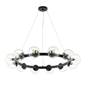 Safavieh Rylian, 12 Light, 38 Inch, Black, Iron/Glass Chandelier Black CHA4063A